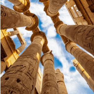 Looking upwards at Ancient Egyptian Pillars