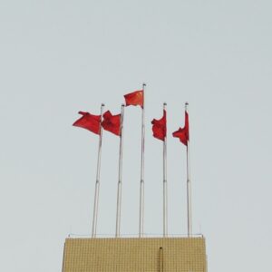 5 Chinese flags on poles